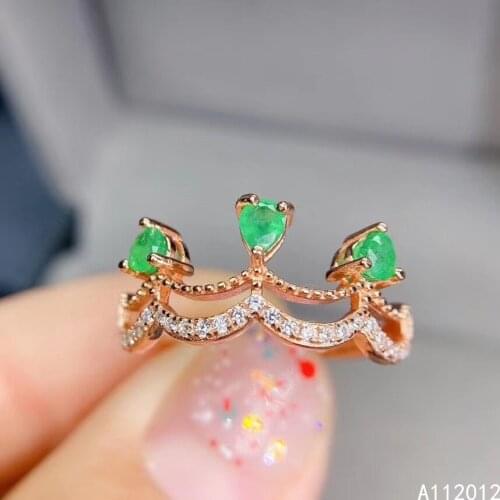 KJJEAXCMY fine jewelry S925 sterling silver inlaid natural Emerald girl luxury adjustable ring support test Chinese style