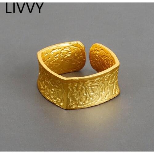 LIVVY Silver Color Irregular Square Geometry Finger Rings Fashion Simple Geometric Jewelry Gifts for Women Adjustable