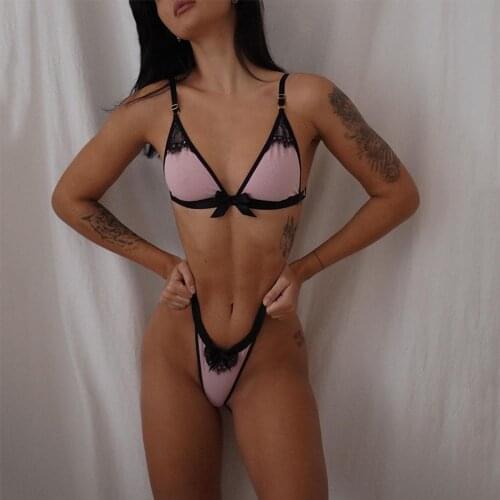 Underwear Set Lace Bowknot Women Lingerie Pink Bra and Panties 2-piece Set of Home Pajamas Gather Bra French Sexy Lingerie Set