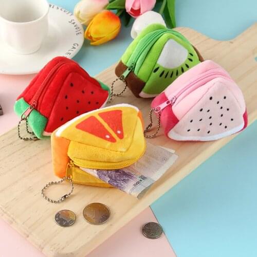 Lovely Coin Purse Cute Cartoon Fruit Shape Small Plush Change Bags For Packing Money Coin Cards Pocket Wallet For Women Girls