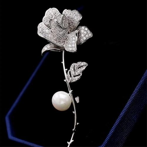 Sweet Romantic Wedding Bridal Rose Flower Pearl Brooches Jewelry For Women Brand Design Temperament Suit Brooch Pin