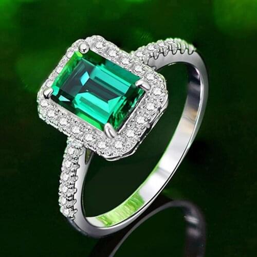 Trendy 100% 925 Sterling Silver Created Emerald Engagement Rings For Women Personlity Party Jewelry Fine Jewelry Wholesale Gift