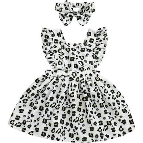 Fashion Toddler Kid Baby Girl Summer Sleeveless Ruffle Leopard Party Dress Sundress 2PCS Kids Dresses For Girls Cotton O-neck