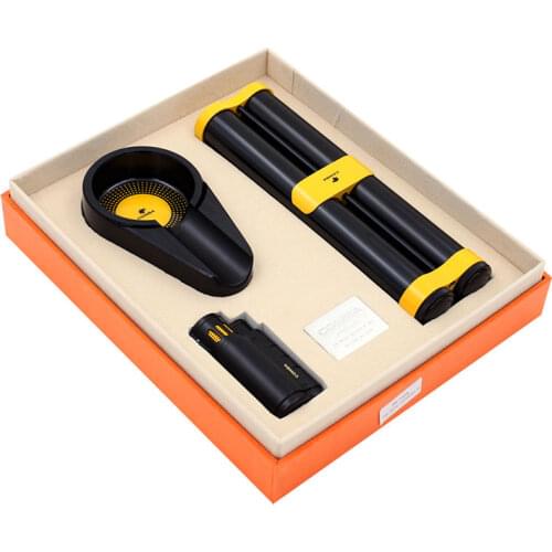 Smoking Set Cigar Suit with 2 Tube Humidor + Ashtray +Cigar Lighter, Portable Travel Cigar Set Creative home gadgets CL190201162