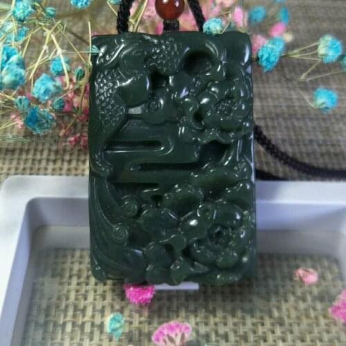Natural HeTian Jade Hand Carving Phoenix Peony Jade Pendant Jewelry Lucky Exorcise Evil Spirits Safety Amulet Fine Jewelry