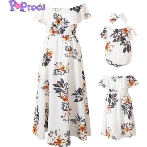 PopReal Parent-Child Outfit Mom And Daughter Dress Long Dress Mother And Daughter Outfits Flowers Print Family Matching Clothes