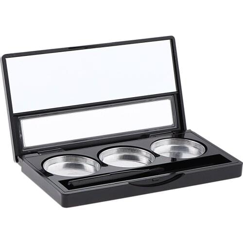 Empty 3 Slots Eyeshadow Lipstick Powder Box Case Cosmetic Packing Palette with Makeup Mirror and Brush, Square 9.2x5.1x1.1cm