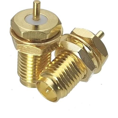 Connector RP*SMA female plug bulkhead PTFE solder cup deck mount straight F