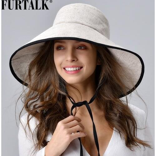 FURTALK Women Summer Beach Hat Cotton Sun Hat Female Bucket Hat with Wide Fold-Up Brim Korean UV Protection UPF 50+ Sun Cap 2020