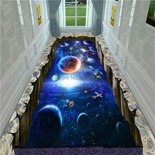 Modern Home Decorative Rug Flannel Non Slip Soft Kitchen Bedroom Bedside Area Rugs 3D Universe Galaxy Planet Corridor Mat Carpet