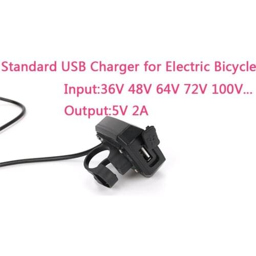 Electric Bicycle USB Charger Output 5V 2A For Mobile Phones Ebike Input DC 36V 48V 72V 100V Handlebar For Mid Hub Motor Kits