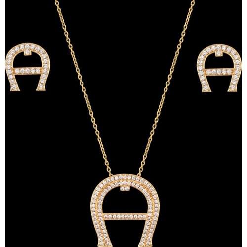 Vanifin Simple pendants and Earrings womens jewelry set letter a all zirconium micro Inlay Necklace Fashion Jewelry best gift