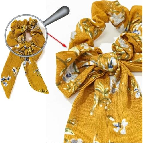 Vintage Scrunchie with Bow Hair Scarf for Women Elastic Hair Bands Girls Hiar Tie Accessories 5 Colors 2021