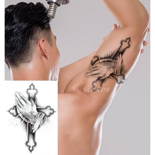 Waterproof Temporary Tattoo Sticker Cross Necklace Hands Praying Fake Tatto Flash Tatoo Arm Leg Body Art for Women Men