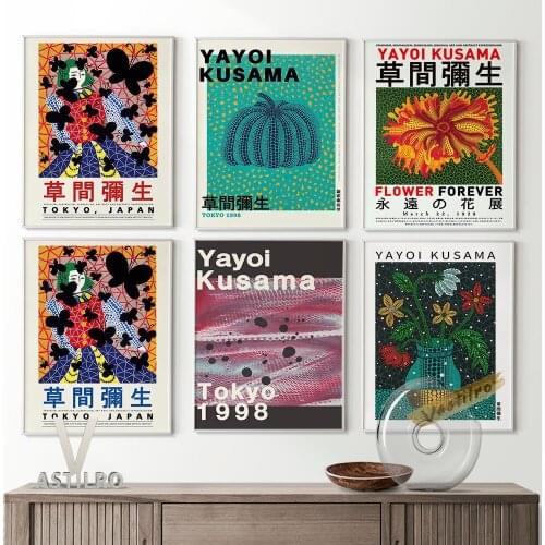Yayoi Kusama Exhibition Wall Art Printable Poster Abstract Pattern Retro Prints Canvas Painting Modern Home Decor Wall Stickers