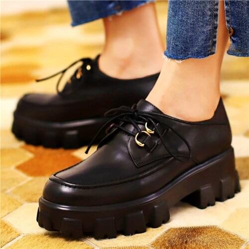 Goth Military Womens Cow Leather Ankle Boots High Platform Creepers Buckle Riding Oxfords Party Shoes 34 35 36 37 38 39 40
