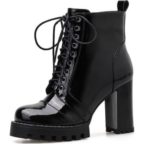 Autumn Winter Office Lady High Heel Shoes British Style Platform Block Heel Ankle Boots Street Zipper Work Safety Bota Feminina