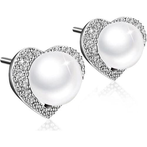 ANNA QUEEN Hot Sale Love Heart Pearl Stud Earrings for Women Girl Party Wedding Simple Jewelry PEW0062