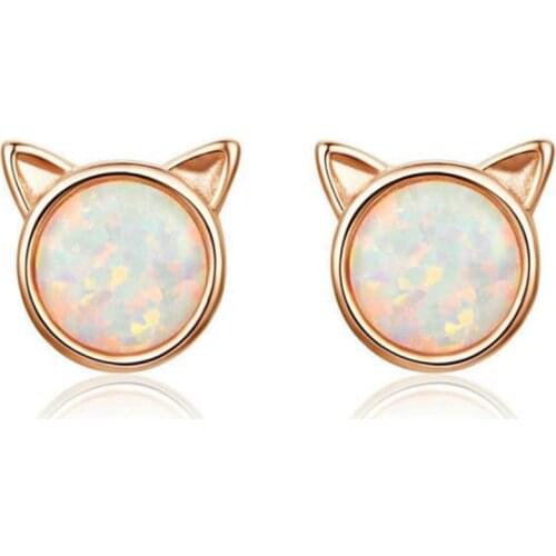 Meow Star Simple Fashion Personality Cat Earrings Female Opal Sterling Silver Earrings