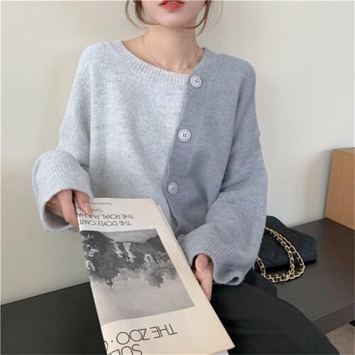 Alien Kitty Patchwork Irregular Knitted Cardigans Sweaters Thicken New 2021 Lady Hot OL Autumn Warm Outwear Women Chic Slim Tops