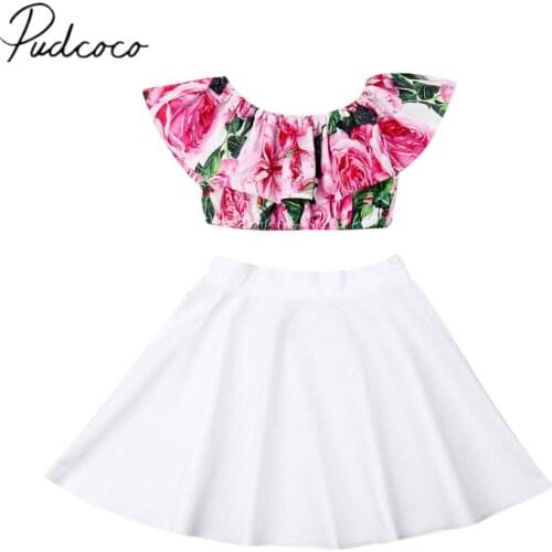 1-6Years Toddler Infant Baby Girl Clothes Sets Summer Off Shoulder Tops+high waist Skirt Outfits Set Fashionable Clothing