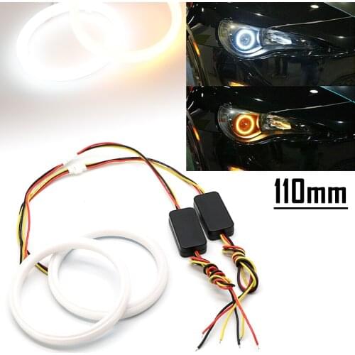 2Pcs 110MM Dual Color White Amber Switchback LED Angel Eyes Halo Rings Car Headlight Retrofit