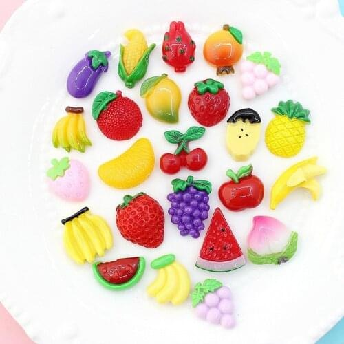 20Pcs Resin Flatback Fruits Cute Jewelry Hair Bows Clips Accessories DIY Kawaii Cabochons Decoration Craft Embellishments Parts
