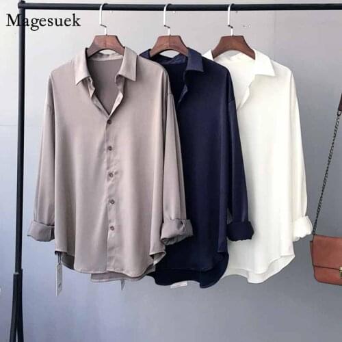 2020 New Fashion Korean Style Loose Vintage Long-Sleeved Blouse Women Solid Cardigan Tops Turn-down Collar Shirts Blusas 11005