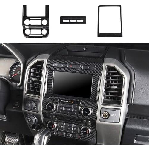 3Pcs/Set ABS Carbon Fiber Texture Black Dashboard Center Console GPS Cover Trim fit for Ford F150 F-150 2017 2018 2019 2020