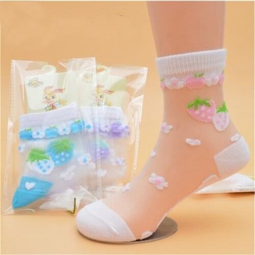 4 Pairs / Lot Girls Socks Spring/Summer New Lace Cute Butterfly Strawberry Children Socks 0-11 Year Kids Socks For Girls