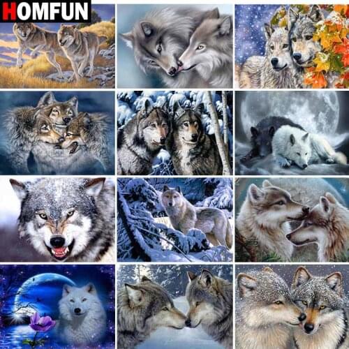 HOMFUN Full Square/Round Drill 5D DIY Diamond Painting "Animal wolf landscape" Embroidery Cross Stitch 5D Home Decor Gift