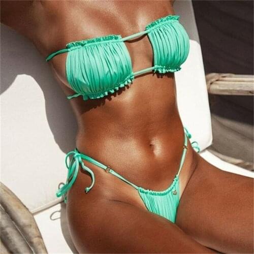 Solid biquinis 2pcs women sexy bandage sexy summer swim wear bikini set Fancy 2019 bandeau maillot de bain thong swimsuit beach