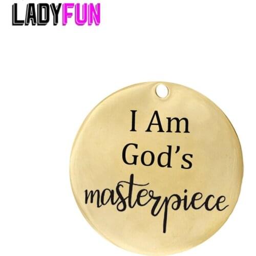 Ladyfun Customizable Stainless Steel Charm Jesus Christ Pendant I am Gods Masterpiece Charms for jewelry making