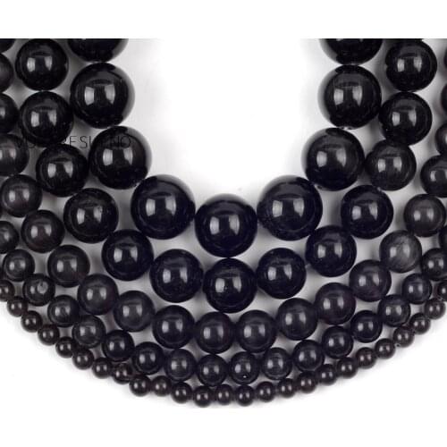 4/6/8/10/12mm Natural Stone Beads Black Round Cat Eye Loose Spacer Beads For Jewelry Making Needlework DIY Charms Bracelet 15