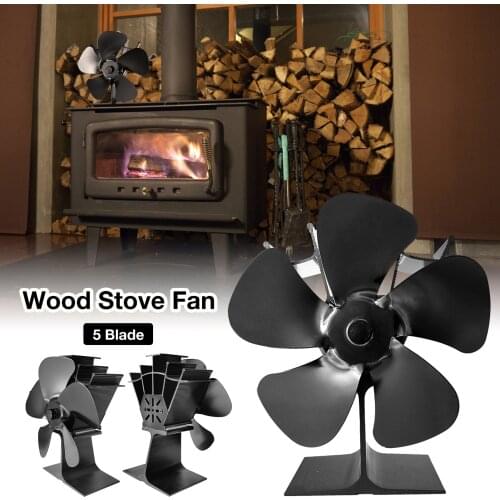 Black Fireplace 5 Blades Heat Powered Stove Fan Log Wood Burner Eco Fan Quiet Home Fireplace Fan Efficient Heat Distribution