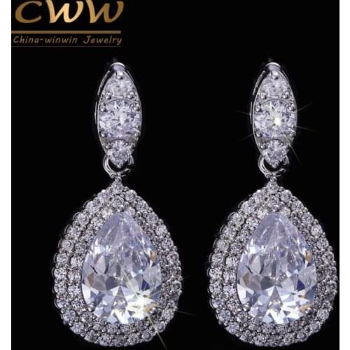 CWWZircons Brand High Quality AAA+ Cubic Zirconia Crystal Large Drop Earrings For Women Fashion Wedding Party Jewelry CZ071