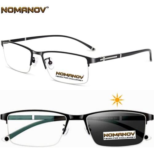 Business Hlaf-rim Alloy Frame Photochromic Grey Lenses Progressive Multifocus Reading Glasses Add 75 100 125 150 175 to 400