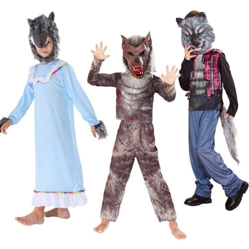 Snailify Boys Werewolf Costume Kids Wolf Costume Blue Wolf Sleepwear Howling At The Moon Child Costume Halloween Cosplay