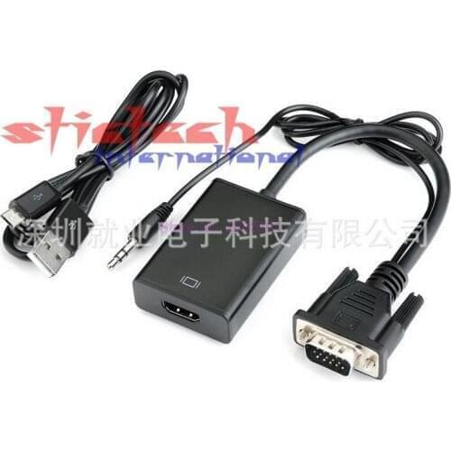By dhl or ems 20 sets New Black Full HD 1080P VGA to HDMI Audio Video Cable Adapter Female Converter + with USB Cable for Laptop