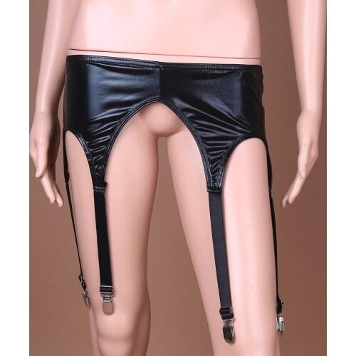 Women Wet Look Patent Leather Garter Panties Plastic Metal Clip Sock Garters Belt Punk Gothic Harness Holder Fastener Suspender