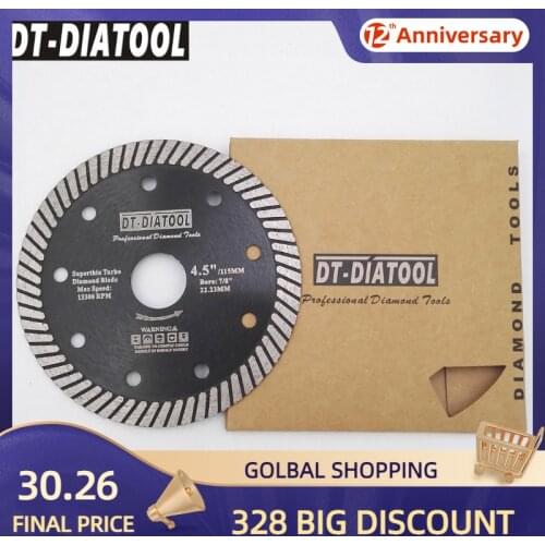 DT-DIATOOL 5pcs Diameter 115mm/4.5Inch Diamond Hot Pressed Super Thin Turbo Saw Blades Ceramic/tile Marble Granite Cutting Disc