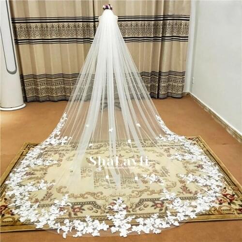 Real Photos 3m Lace Wedding Veil 4 Meters White Ivory Bridal Veil With Comb Blusher Bride Headpiece Wedding Accessories
