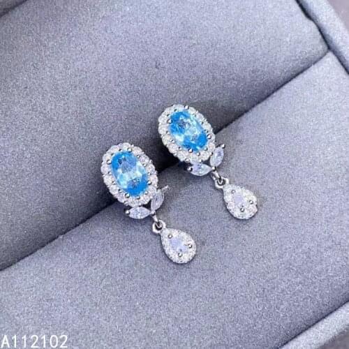 KJJEAXCMY 925 sterling silver inlaid natural blue topaz earrings new popular ladies ear stud support test