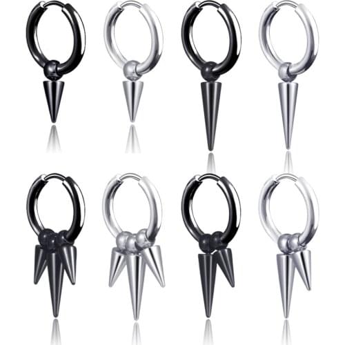 Korean Rock Punk Earrings Cone Pendant Hoop Circle Stud Earrings Women/men 2020 Hiphop Jewelry Piercing Earrings 1pcs