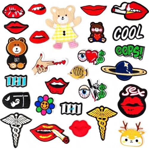 COOL OOPS SKULL Patches Cloth Mend Decorate Clothes Apparel Sewing Decoration Applique Badges Lips Bear