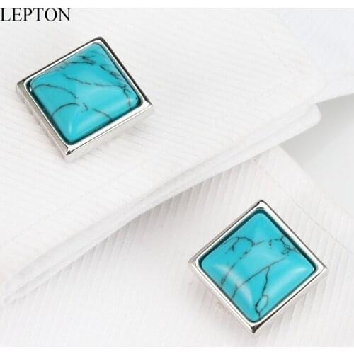 Hot Sale Blue stone Cufflinks for Mens Business Lepton Fashion Square Imitation fashion Cufflink Relojes gemelos Drop Shipping