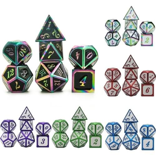 Top Grade Shiny Dice Set Metal 26 Styles +1pc Bag D4 D6 D8 D10 D12 D20 for Role Playing DND RPGs Board Game As Gift