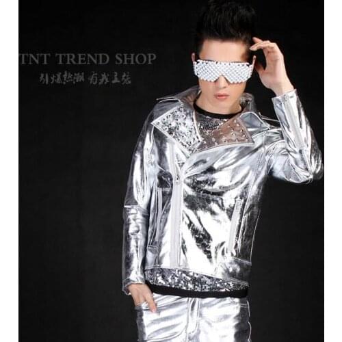 Rivet silver jacket men casual clothes mens jackets Diagonal zipper coats jaqueta masculina chaqueta hombre casaco masculino