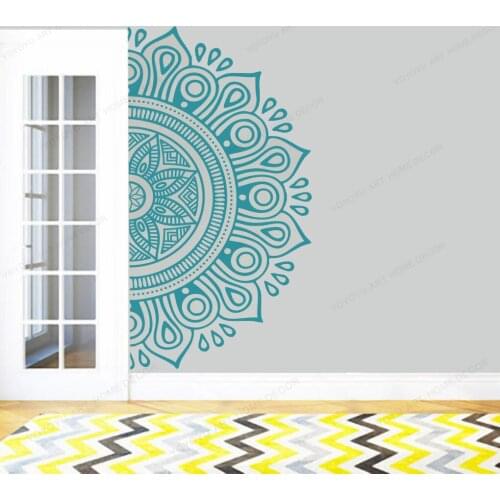 Half Mandala Bedhead Wall Decal Herman Mandala Zen Decorating Indian Yoga Wall Mural Bohemian Style Wall Art Sticker HD302