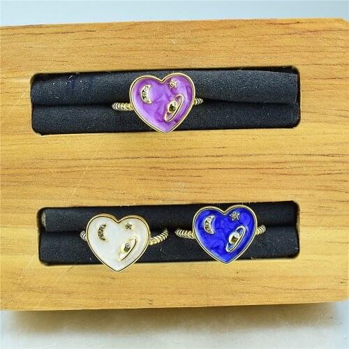 New drops of oil lovely love ring ladies high quality enamel star moon opening ring jewelry gifts beautiful ladies banquet